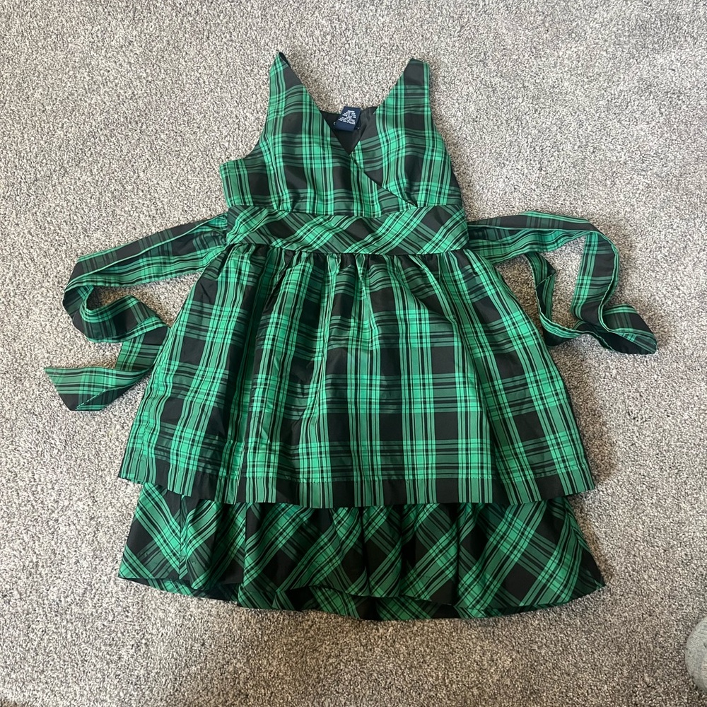 Chaps Green black Plaid tartan Sleeveless Dress girls size 8 holiday Christmas